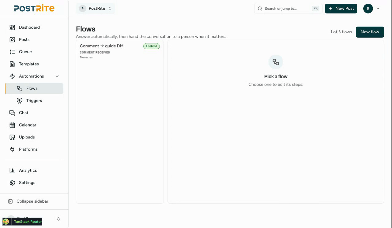 Selecting steps on the flow canvas; the panel on the right opens the step that was clicked.